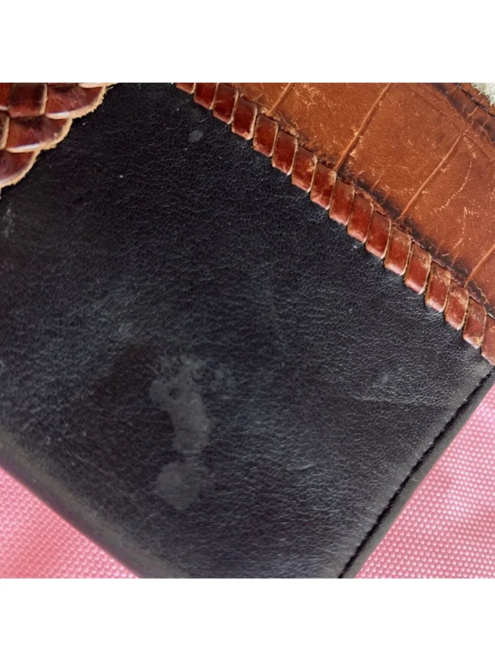 Brighton Vintage Leather Wallet Heart Concho Western Boho Card Cas Carryall FLAW